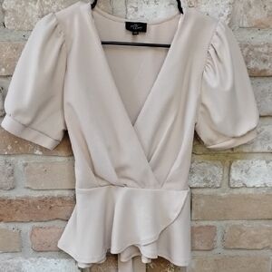 New York & Company Beige Wrap Blouse